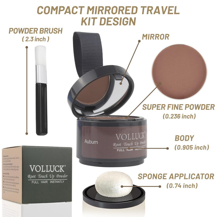 VOLLUCK Root Touch up Powder, Instant Hairline Powder for Thinning Areas and Gray Hair Coverage, Natural and Non-greasy Root Cover up for Women and M