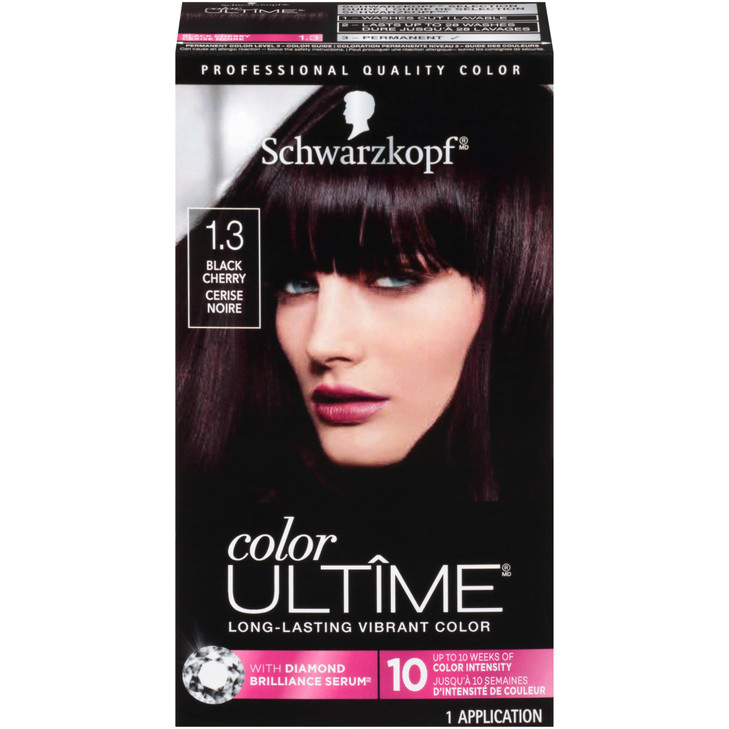 Schwarzkopf Color Ultime 1.3 Black Cherry Hair Dye, Permanent Intense Black with Diamond Brilliance, Fade-Resistant, Covers Grays, All Hair Textures