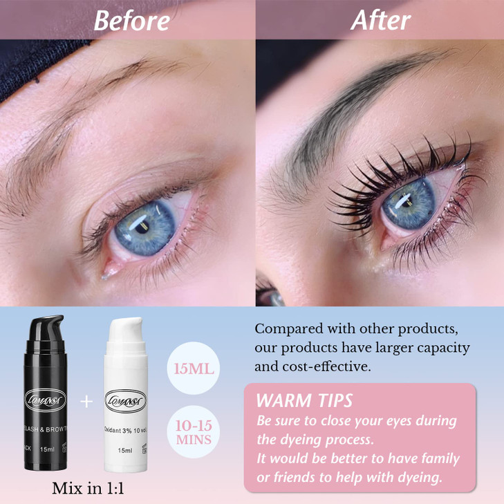 Lomansa Eyelash Color Kit, Black Lash Color Kits, Instant Hair Color with Natural Effects 15ml Keratin Voluminous Coloring with Complete Tools for Sa