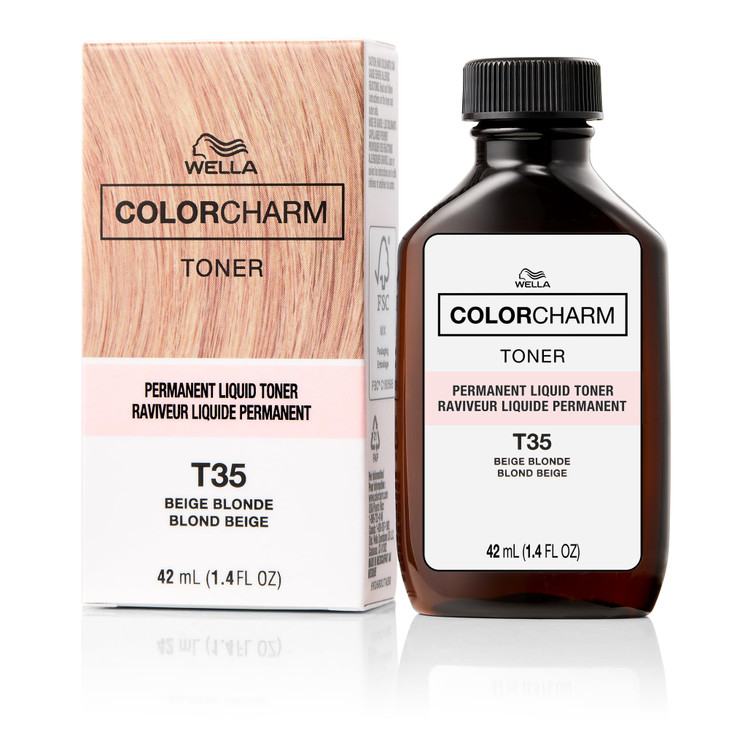 Wella Color Charm Permanent Liquid Creme Hair Color T35 Beige Blonde 42 ml, Neutralize Brass, Free of Parabens, Vegan Formula