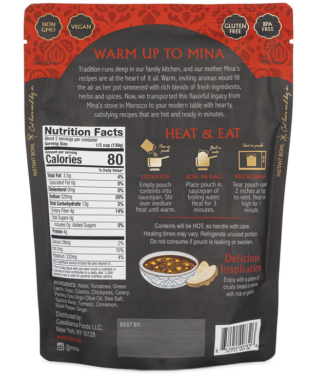 Mina, Harira Moroccan Chickpea & Lentil Soup, 10 Ounce