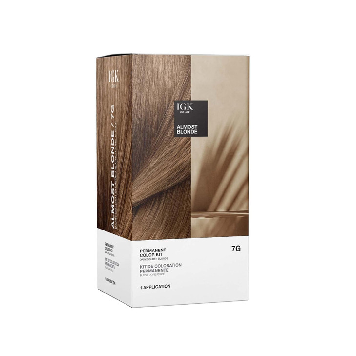 IGK Permanent Hair Dye Color Kit | 7G Almost Blonde - Dark Golden Blonde | 100% Gray Color Coverage + Strengthen + Shine | Ammonia Free
