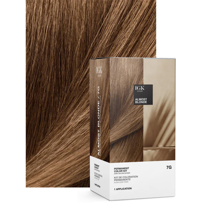 IGK Permanent Hair Dye Color Kit | 7G Almost Blonde - Dark Golden Blonde | 100% Gray Color Coverage + Strengthen + Shine | Ammonia Free
