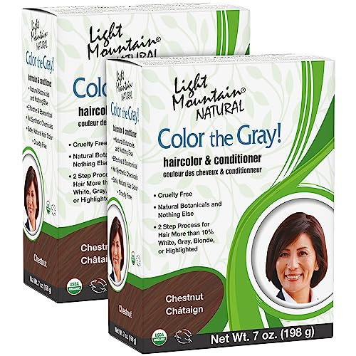 Light Mountain Henna Hair Color & Conditioner, Color the Gray - Chestnut Hair Dye for Men/Women, 2-Step Chemical-Free, Semi-Permanent Hair Color for