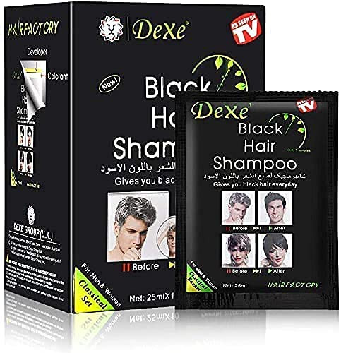 Dexe Black Hair Shampoo for Natural Hair, Temporary Instant Hair Dye Maintain, Easy to Use, Lasts 30 Days, Natural Ingredients (Pack of 10)