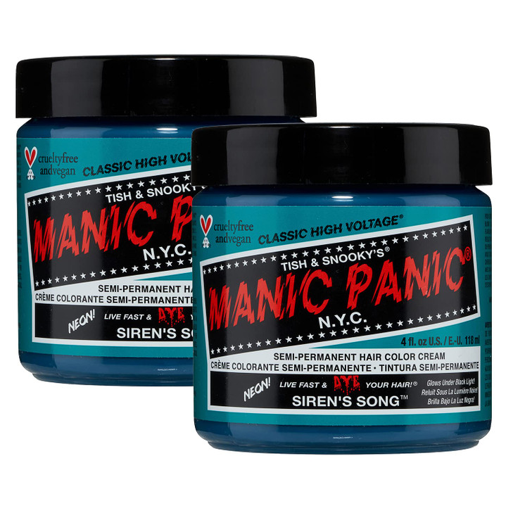 MANIC PANIC Classic Siren's Song Semi Permanent Hair Color - Neon Blue-Green Hair Dye for Women & Men That Lasts 4-6 Weeks - Vegan, Ammonia & Cruelty
