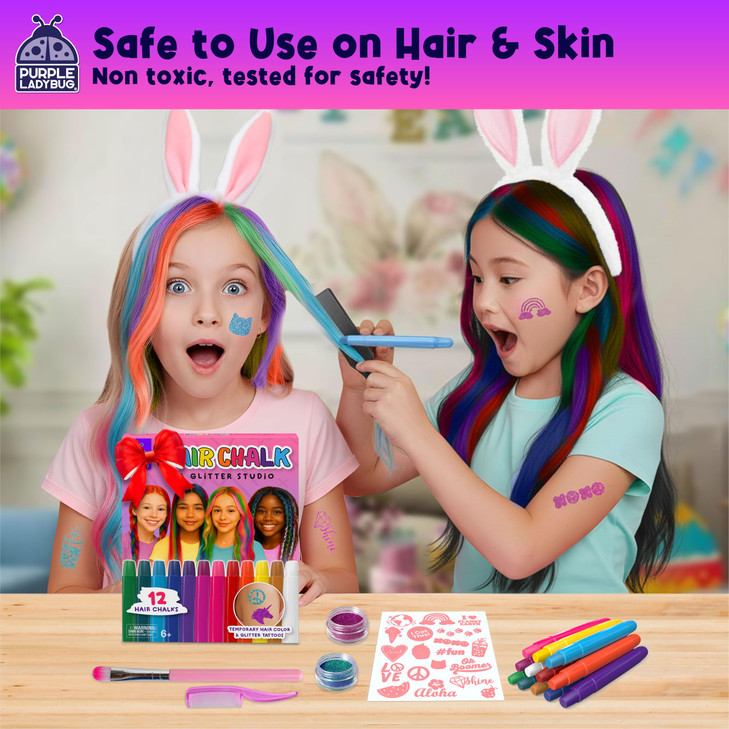 PURPLE LADYBUG Hair Chalk for Girls Washable Hair Dye - Easter Gifts for Kids 8-12 6-8, Birthday Gift for Girls 6 7 8 9 10 11 12 Years Old, Temporary