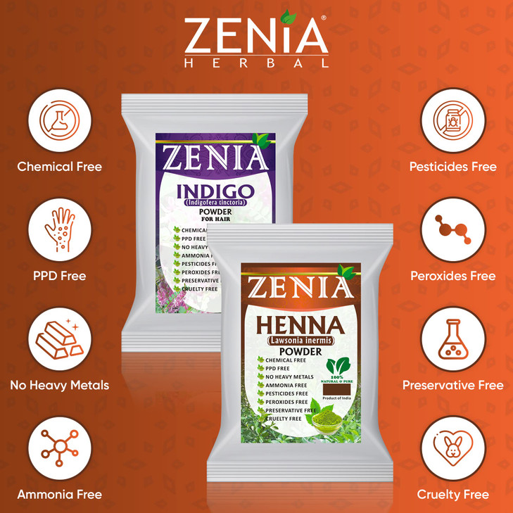 100 grams Zenia Indigo Powder and 100 grams Henna Hair Color Combo Pack