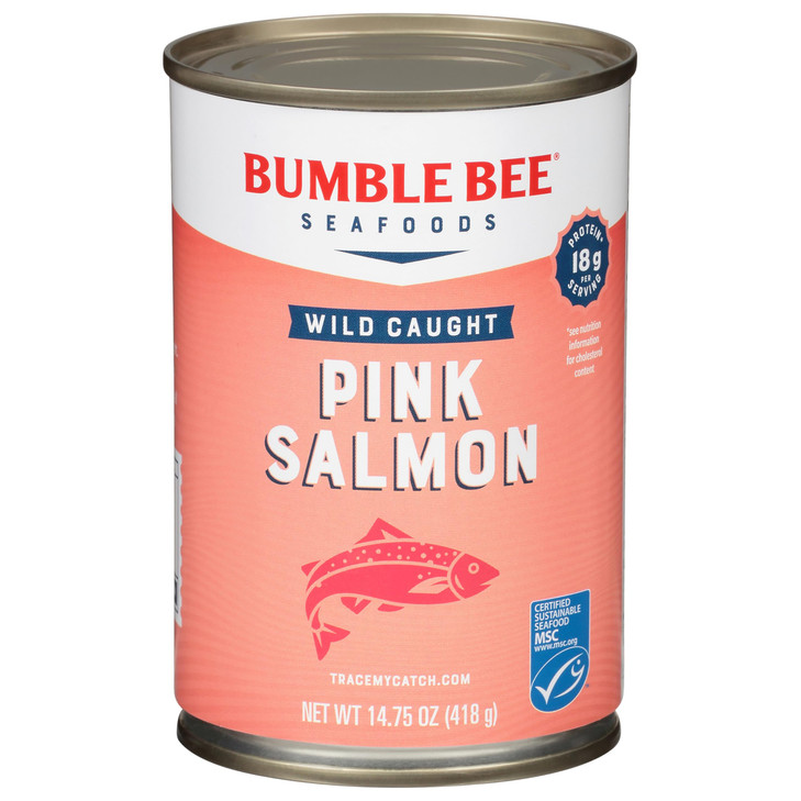 Bumble Bee Canned Pink Salmon, 14.75 oz Can - Premium Wild Caught Salmon with Skin & Bones - 18g Protein per Serving - MSC Certified Sustainable Seaf