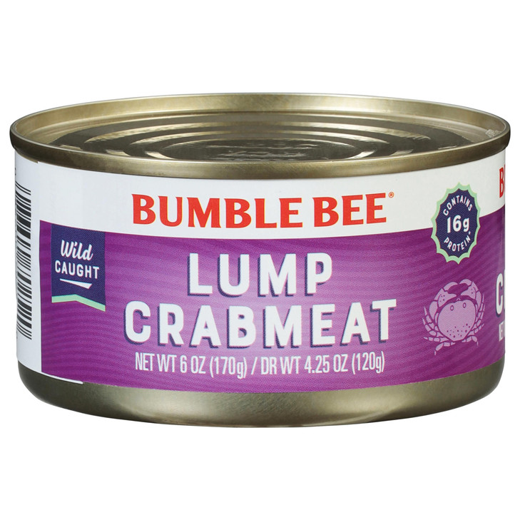 Bumble Bee Lump Crab Meat, 6 oz Can - 14g Protein & 1g Carb Per Serving - Wild Caught, Small Chunks, Drain Before Use - Packaging May Vary