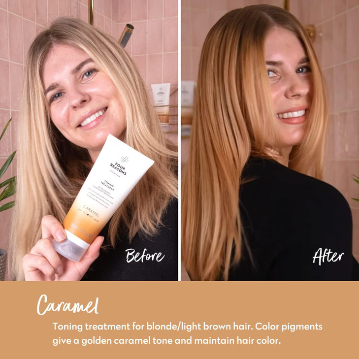 FOUR REASONS Color Mask, Caramel (27 Colors)  Hair Gloss & Color Depositing Conditioner  Semi Permanent Hair Toner for Color-Treated Hair Color For