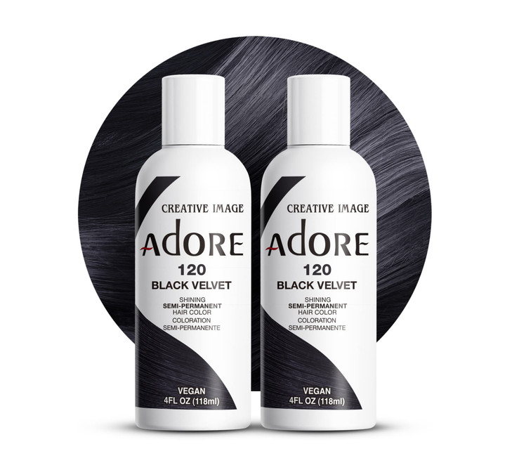 Adore Semi Permanent Hair Color (120 Black Velvet) (2 Pack) | Vegan & Cruelty-Free Black Hair Dye | No Ammonia, No Peroxide, No Alcohol | 4 Fl Oz