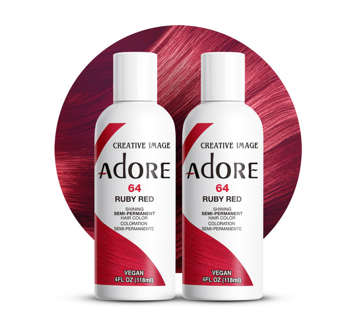 Adore Semi Permanent Hair Color (064 Ruby Red) (2 Pack) | Vegan & Cruelty-Free Red Hair Dye | No Ammonia, No Peroxide, No Alcohol | 4 Fl Oz