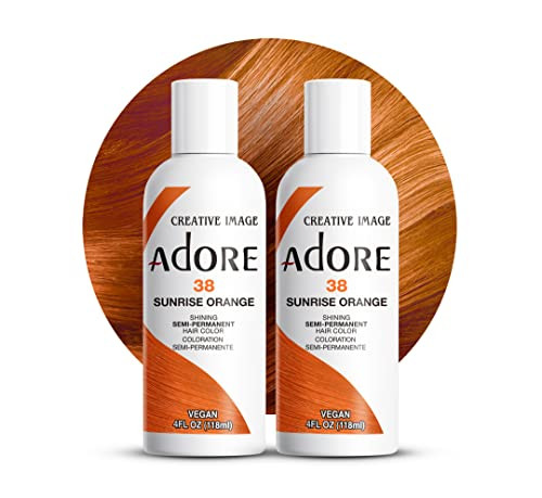 Adore Semi Permanent Hair Color (038 Sunrise Orange) (2 Pack) | Vegan & Cruelty-Free Orange Hair Dye | No Ammonia, No Peroxide, No Alcohol | 4 Fl Oz