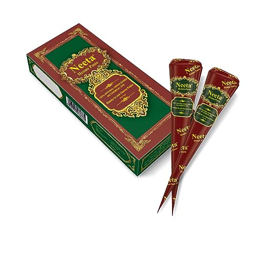 Neeta 4 Pack 100% Natural Ready to Use Henna Paste Hair Dye Cones Reddish Brown Color tubes color for women Perfect for Spot hair coloring, Long-last