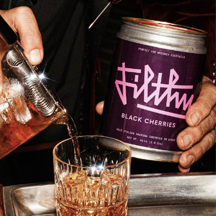 Filthy Cocktail Amarena Black Cherries, Premium Cocktail Garnish, All Natural Wild Italian Amarena Black Cherry, Non-GMO, Gluten Free, Vegan, Slow-Co