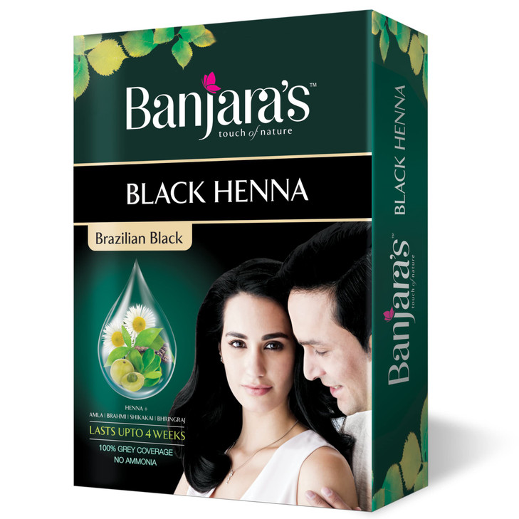 Banjara's Black Henna Brazilian Black 54 gm Rich black hair colour - No ammonia