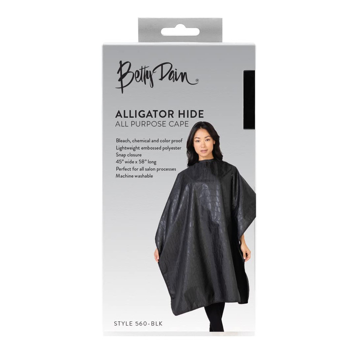 Betty Dain Alligator Hide Bleach-proof Multi Purpose Coloring/Styling Cape, Textured Surface, Secure Snap Closure at Neck, Generous Size, Machine Was