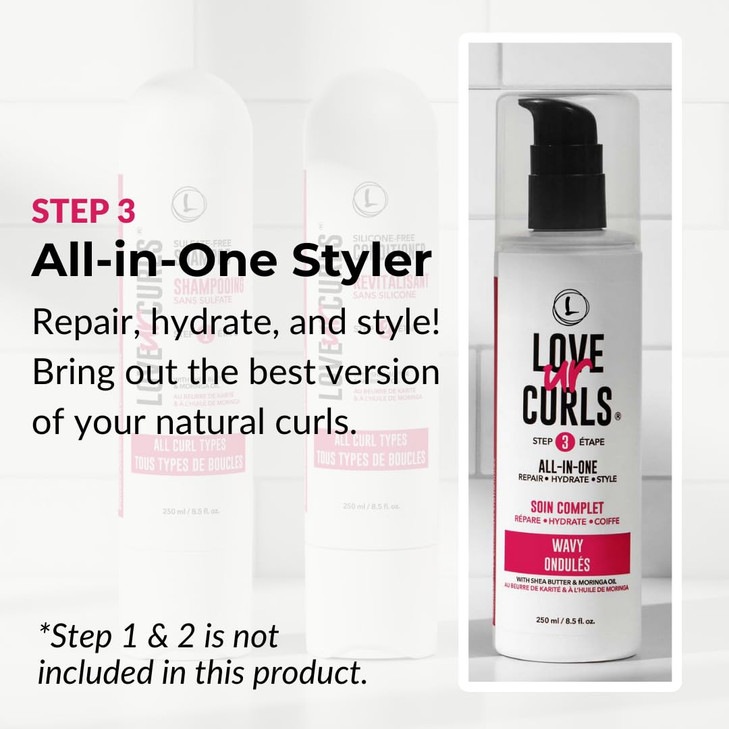Love Ur Curls LUS Brands All-in-One Styler for Natural Wavy Textured Hair 8.5 oz - Repair, Hydrate, Style in One Easy Step - No Crunch Non-Sticky Hai