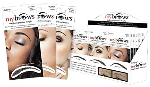 Godefroy MyBrows Long Lasting Eyebrow Transfers, Low Arch, Medium Brown, 12-Pairs of Brows