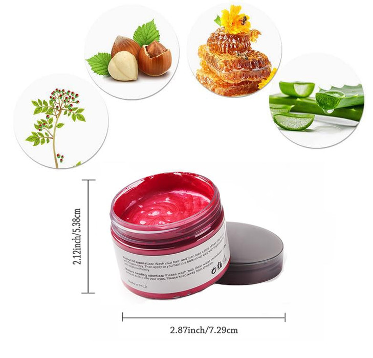 Pink Red Hair Color Wax, Natural Hairstyle Wax 4.23 oz, Temporary Hairstyle Cream for Party, Cosplay, Halloween, Daily use, Date, Clubbing (Pink Red)