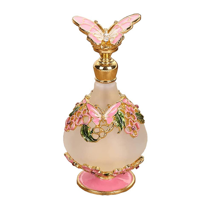Vintage Perfume Bottle Empty, 25ML Butterfly Gemstone Inlayed Crystal Perfume Bottles Essential Oils Dropper Bottle Refillable Empty Container Sub-bo