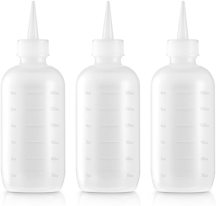 Bar5F Hair Color Applicator Bottles, 3-Pack, 6 Ounce Translucent Squeeze Dropper Bottle with Measuring Scale, BPA Free, Ideal for Salon, Oil, Hair Co