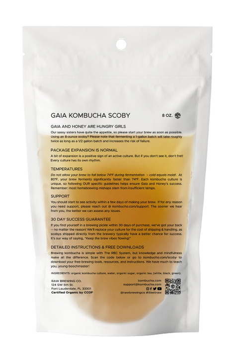 Kombucha.com Certified Organic Kombucha Scoby (Gaia) + SUPER STRONG starter liquid. 8 oz. Makes 1/2 or 1 Gallon. Includes FREE Kombucha.com Organic M