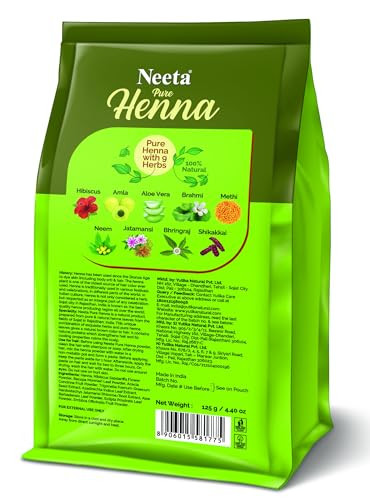 Neeta Pure Henna with Goodness of 9 Herbs 100% Pure, Natural and Chemical Free Henna Powder From India Herbal hair care 125g 4.40 oZ