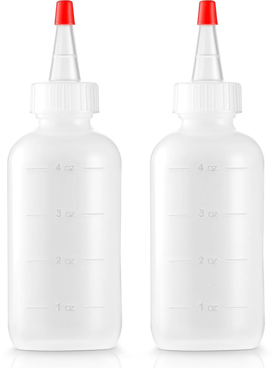Soft Squeeze Hair Applicator Bottle for Hair Treatment, Scalp Oil, Root, Color, 4 Ounce Translucent with Measuring Scale and Cap, BPA Free, 2 Pack