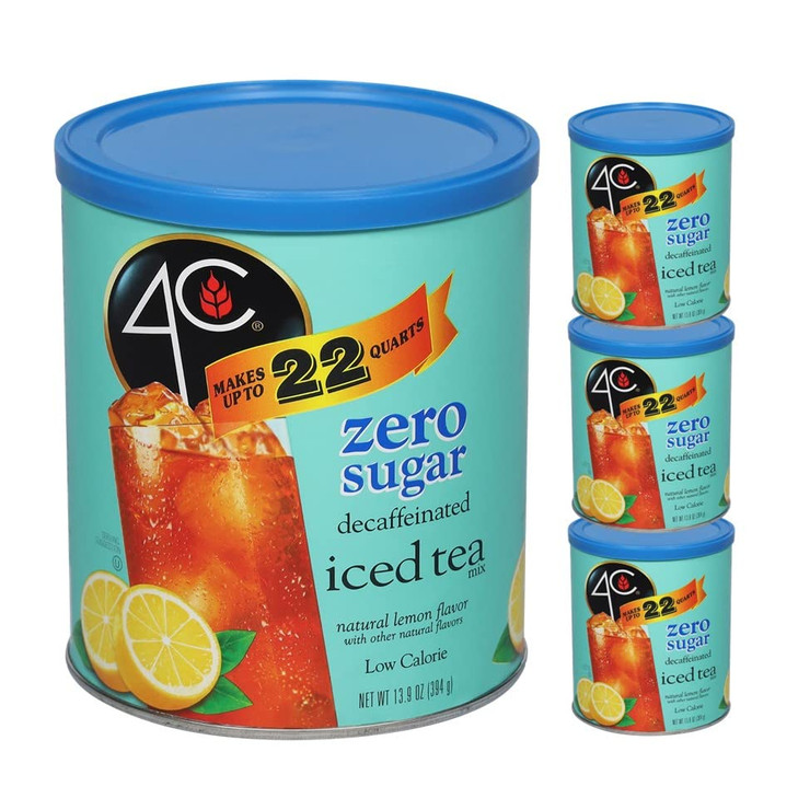 4C Zero Sugar Powdered Drink Mix Cannisters, Zero Sugar Decaffeinated Iced Tea 3 Pack, 22 Quarts, Family Sized Cannister, Low Calorie, Thirst Quenchi