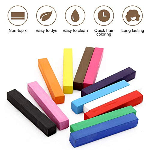 Hair Chalk Stick Set, Halloween Christmas Birthday Cosplay and DIY, Non-toxic Temporary Washable Hair Color Chalk Girls Boys Teen Kids Gift, 12 Color
