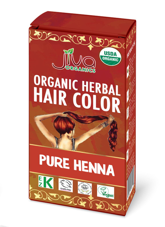 Jiva Organic Henna Powder For Hair - 100% Pure, Certified Organic Natural Hair Colorant - NO Chemicals, Kosher, Vegan, Cruelty Free