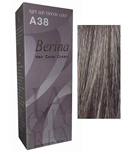 Berina Permanent Hair Dye Color Cream # A38 Light Ash Blonde Color Made in Thailand.(BY PPR)
