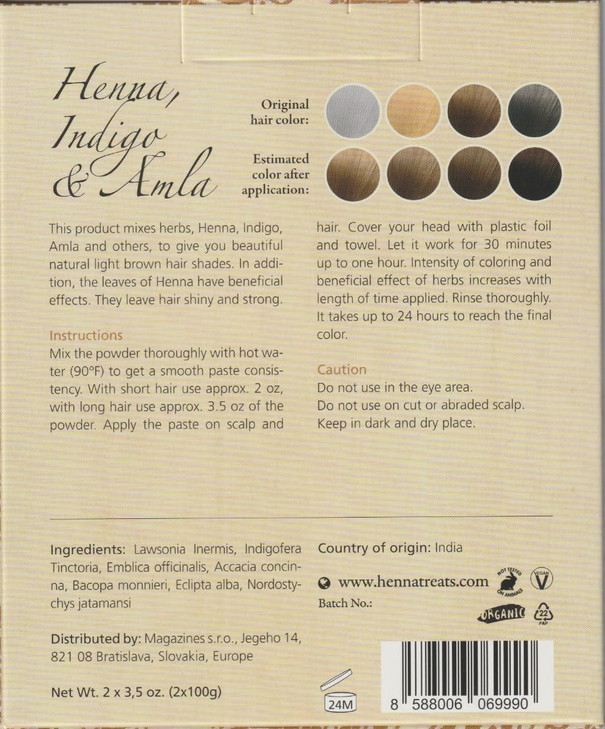 Henna, Indigo & Amla Powder - Light Brown Hair Dye - Fresh & Pure Organic - 7oz - Indian Natural Hair Care