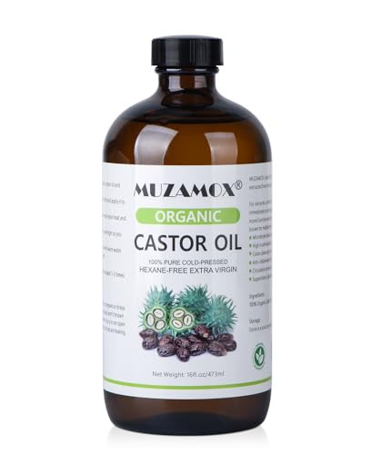 Castor Oil Organic Cold Pressed Unrefined Glass Bottle, 100% Pure and Hexane Free, Ideal for Castor Oil Pack, Skin Care, and Hair Growth, 16 Fl Oz