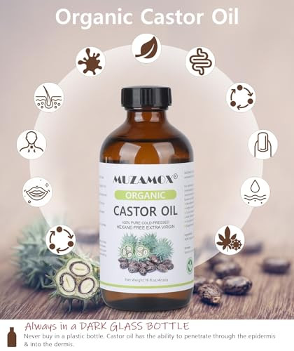 Castor Oil Organic Cold Pressed Unrefined Glass Bottle, 100% Pure and Hexane Free, Ideal for Castor Oil Pack, Skin Care, and Hair Growth, 16 Fl Oz