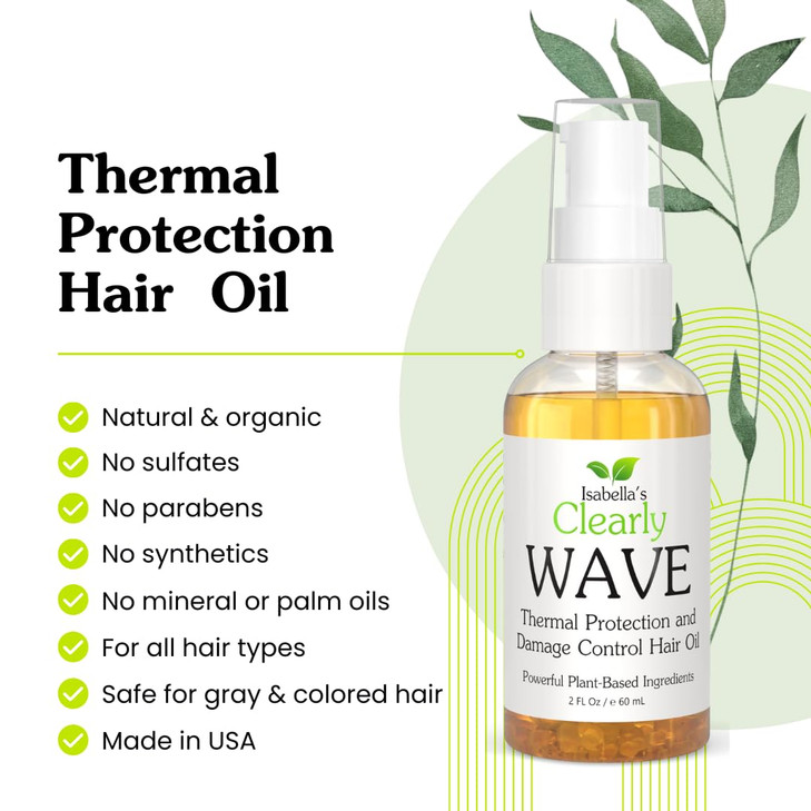 Isabella's Clearly WAVE Heat Protectant Hair Oil | Natural Thermal Protection for Blow Drying, Flat Iron & Sun | Anti-Frizz, Shine & Split End Care w