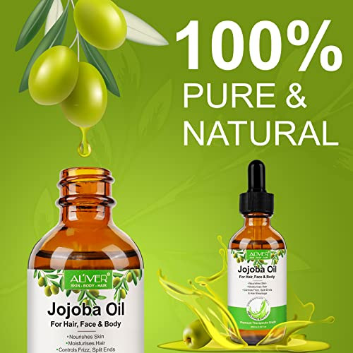 Jojoba Oil for Hair Growth, 100% Pure & Natural - Cold Pressed Unrefined Jojoba Essential Oil for Skin & Nails, Dry Skin Relief, Makeup Remover 2.02f