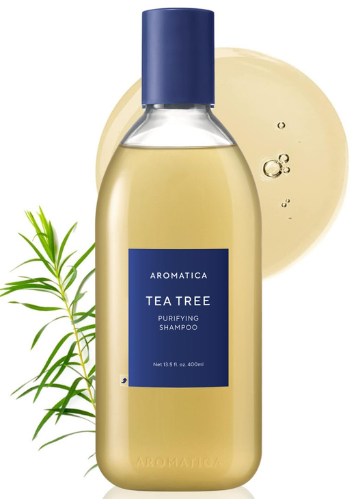 AROMATICA Clarifying Tea Tree Shampoo, Organic Tea Tree Oil, Natural, Dandruff, and Itchy Scalp Care, scalp exfoliator, for Men & Women, include Mint