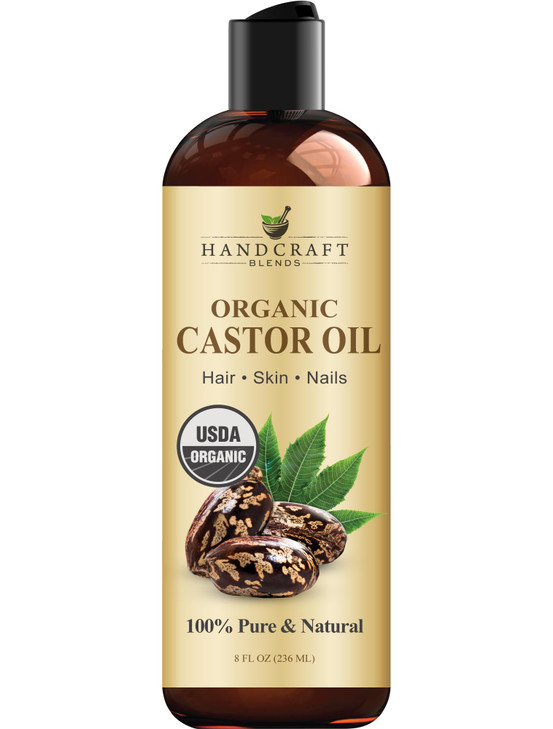 Handcraft Blends Organic Castor Oil 8 Fl Oz | 100% Pure and Natural | Premium Grade Carrier Oil | Hair, Eyelashes and Eyebrows | Hair and Body | Expe