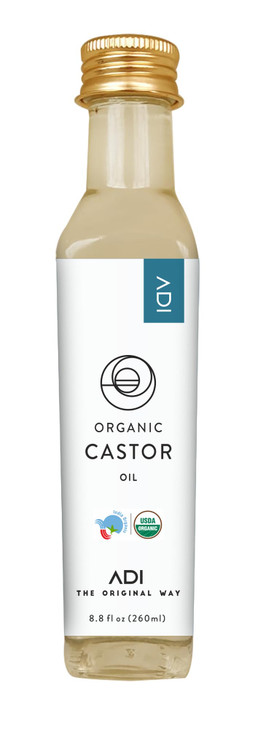 ADI Organic Castor Oil 8.8 fl oz 100% Pure, Hexane Free, Cold Pressed, Glass Bottle for patches, Face, Hair Growth, Skin, Eyelashes