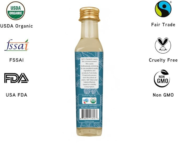 ADI Organic Castor Oil 8.8 fl oz 100% Pure, Hexane Free, Cold Pressed, Glass Bottle for patches, Face, Hair Growth, Skin, Eyelashes