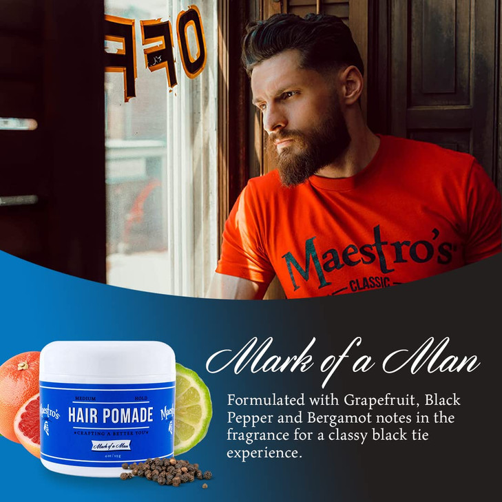 Maestro's Classic Hair Pomade  Mark of a Man Blend | Medium Hold Pomade for Men | Smooth Finish & Natural Shine | Water-Based Formula for All Hair T