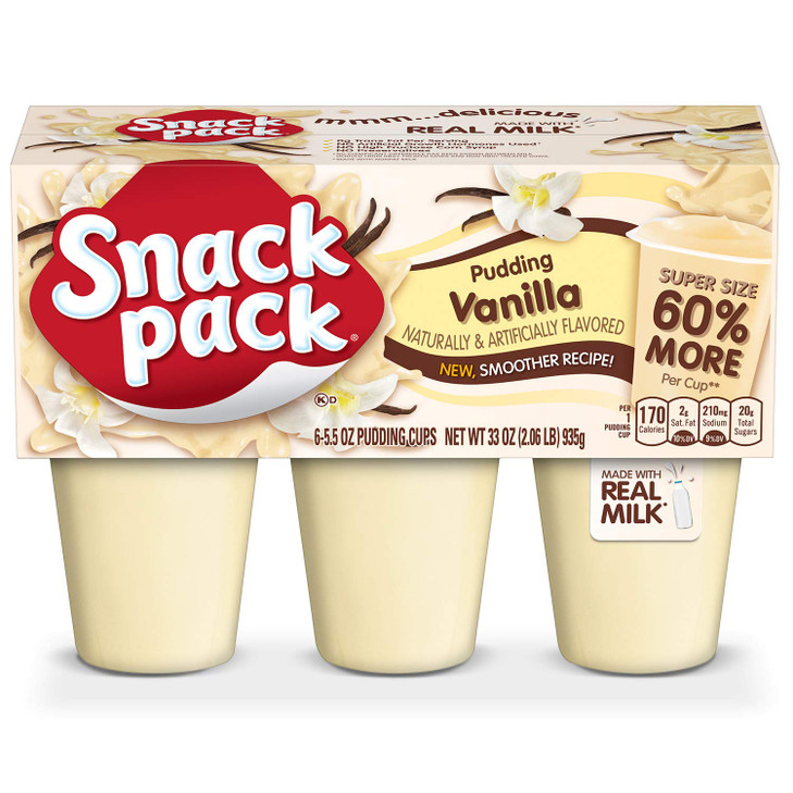 Snack Pack Super Size Vanilla Flavored Pudding Cups, 5.5 oz., 6-Count (Pack of 8), Kosher