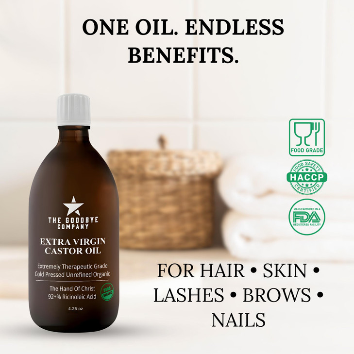 Goodbye Company USDA Organic Food Grade Cold-Pressed Castor Oil - 8.5 oz Glass Bottle, Hexane-Free, Extra Virgin, Small Batch Family Farm Ethically S