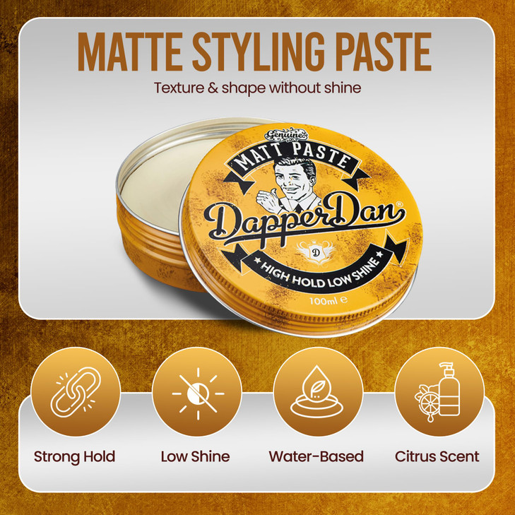 Dapper Dan Matt Paste, High Hold Low Shine Hair Paste for Men, Adds Texture with Flexible Hold for All Styles, Vintage Cologne Fragrance, 1 x 100ml