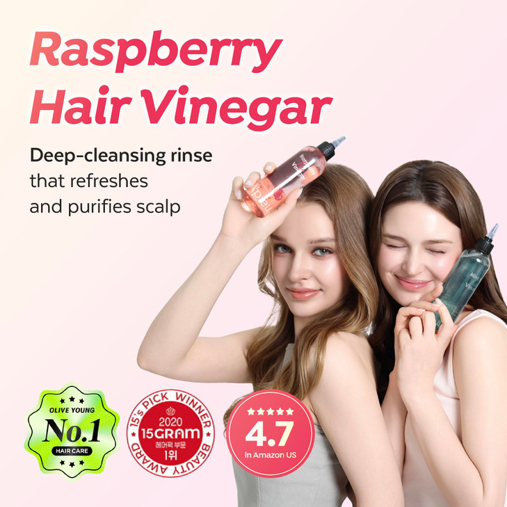 APIEU Raspberry Hair Vinegar Rinse - Scalp Clean & Detox for Oily and Itchy Scalp, Buildup & Dandruff Scalp Treatment, pH-Balancing for Fresh and Sh