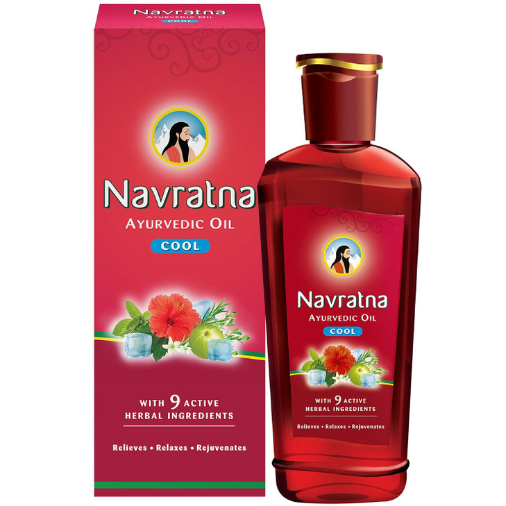 Navratna Ayurvedic Cool Oil | with 9 Active Herbal Ingredients | Relaxing Head Massage Oil | Quick Relief from Headache & Body Ache | 10.14 Fl Oz/270
