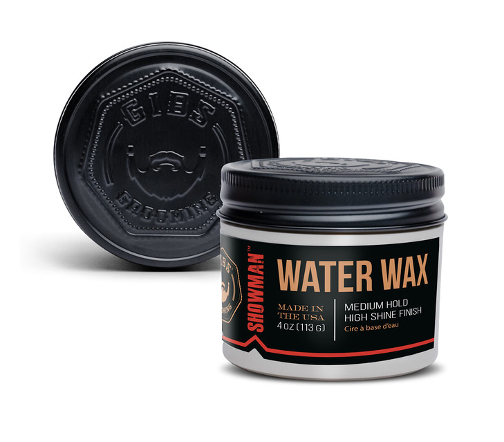 GIBS Water Wax, SHOWMAN-Medium Hold, Healthy High Shine, Water Based, made in USA, 4oz